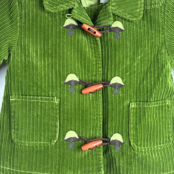 VTG Y2K Gymboree Corduroy Pea Coat Dress Set 18M Green Toggle Button Mushroom - Picture 3 of 12